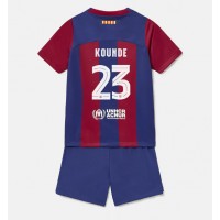 Stroje piłkarskie Barcelona Jules Kounde #23 Koszulka Podstawowej dla dzieci 2023-24 Krótki Rękaw (+ szorty)